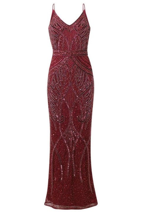 Flory Berry Beaded Maxi Dress Aftershock London
