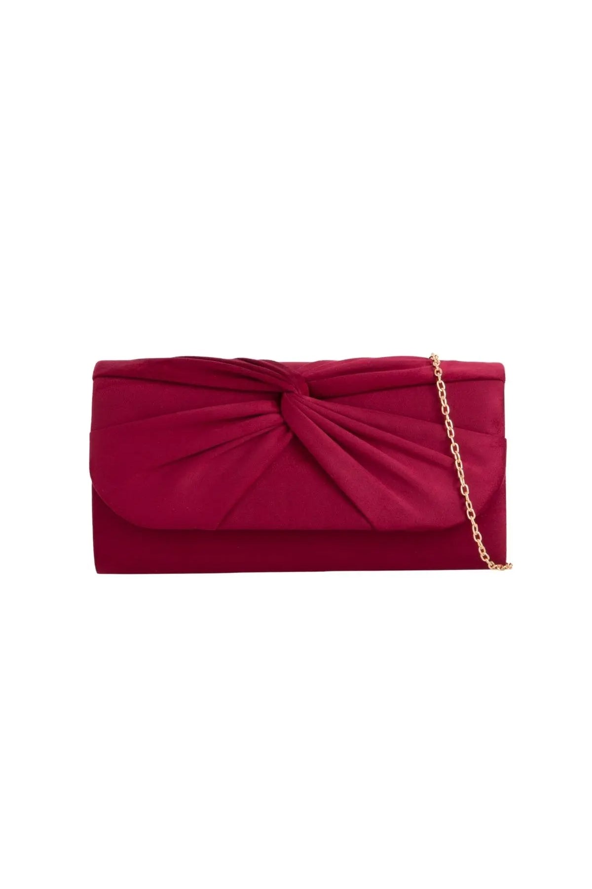 Burgundy Suede Clutch Bag with Knot Detail Aftershock London