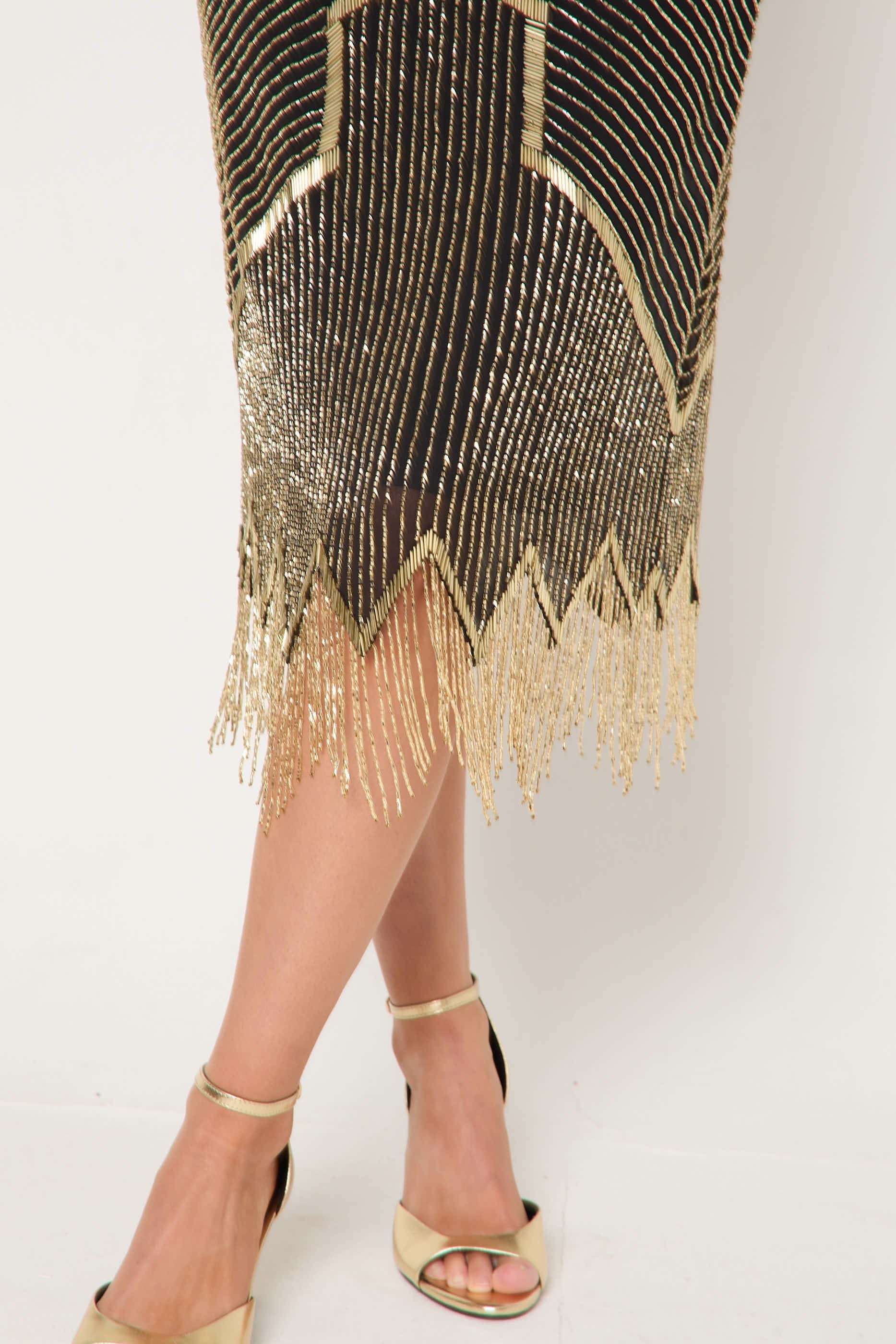Black And Gold Embellished Midi Dress Aftershock London