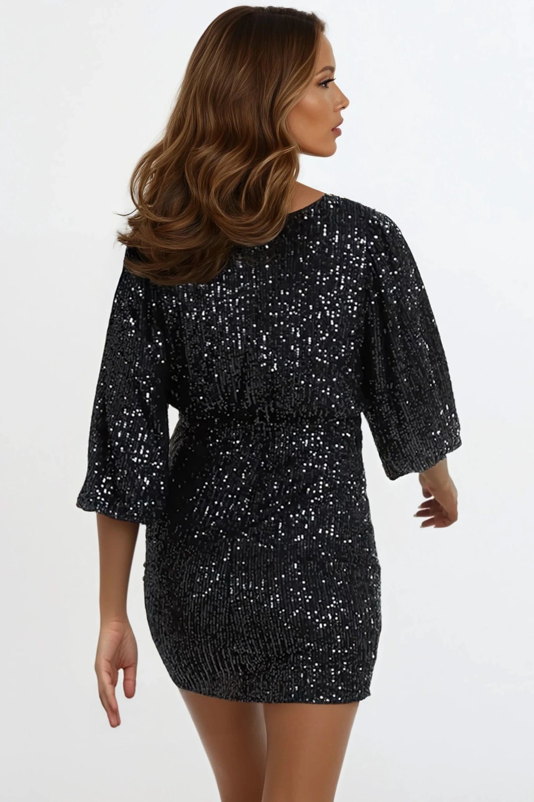 Black Sequin V Neck Mini Dress Aftershock London