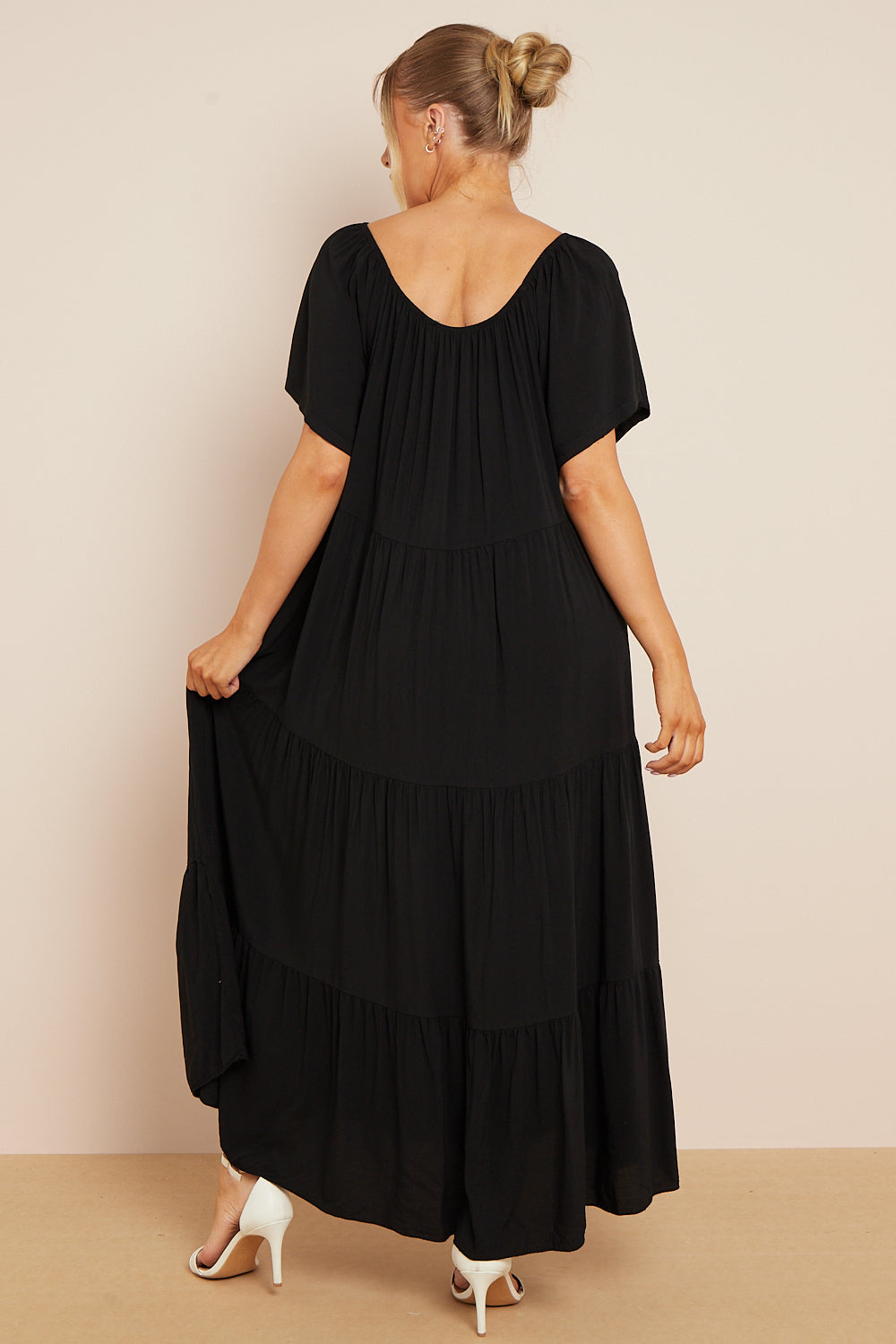 Black Tiered Off Shoulder Maxi Dress Aftershock London