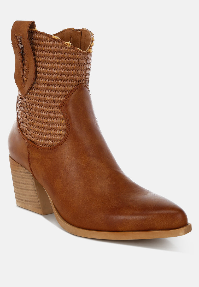 Big Mood Raffia & Faux Leather Cowboy Boots London Rag