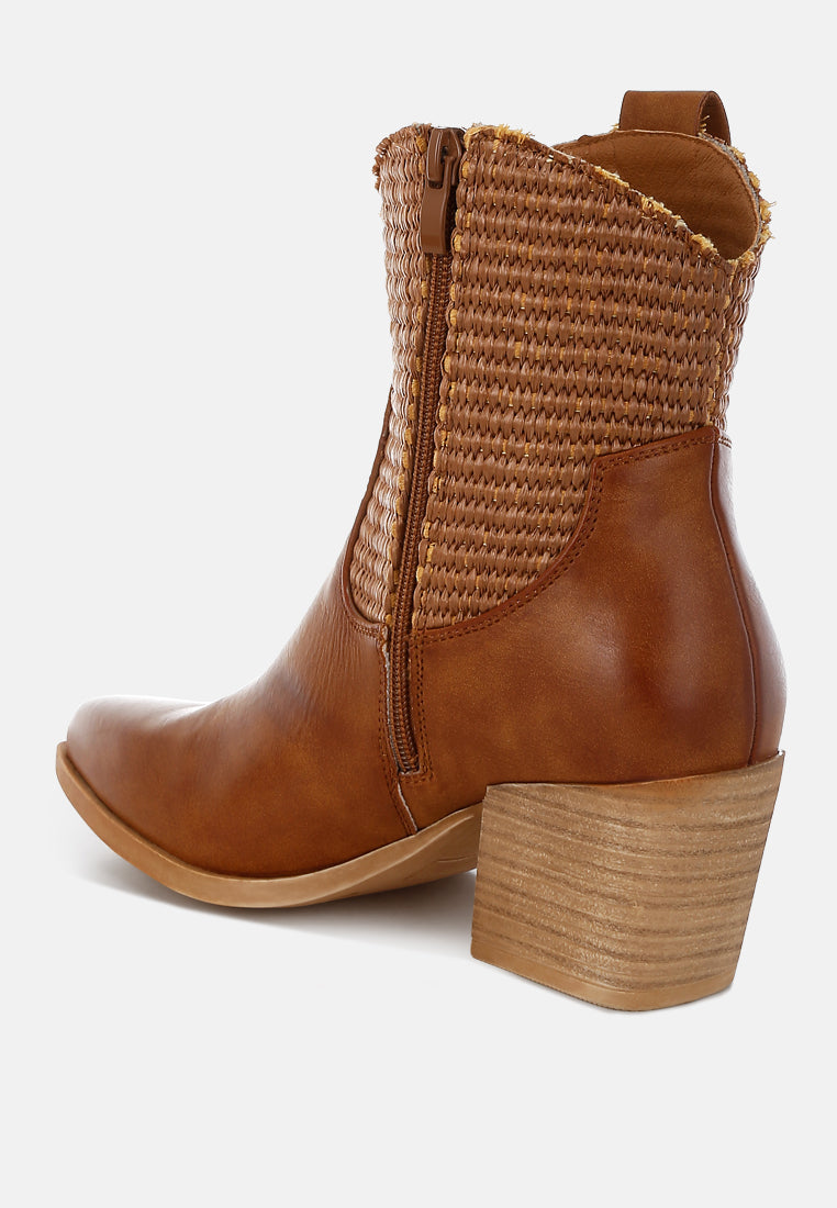 Big Mood Raffia & Faux Leather Cowboy Boots London Rag
