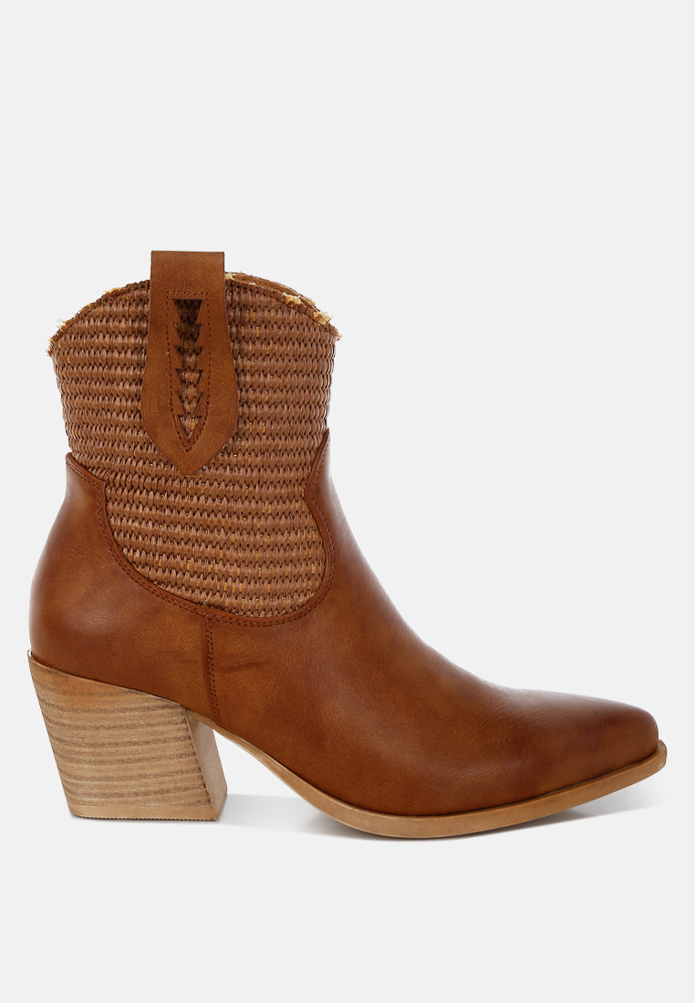 Big Mood Raffia & Faux Leather Cowboy Boots London Rag