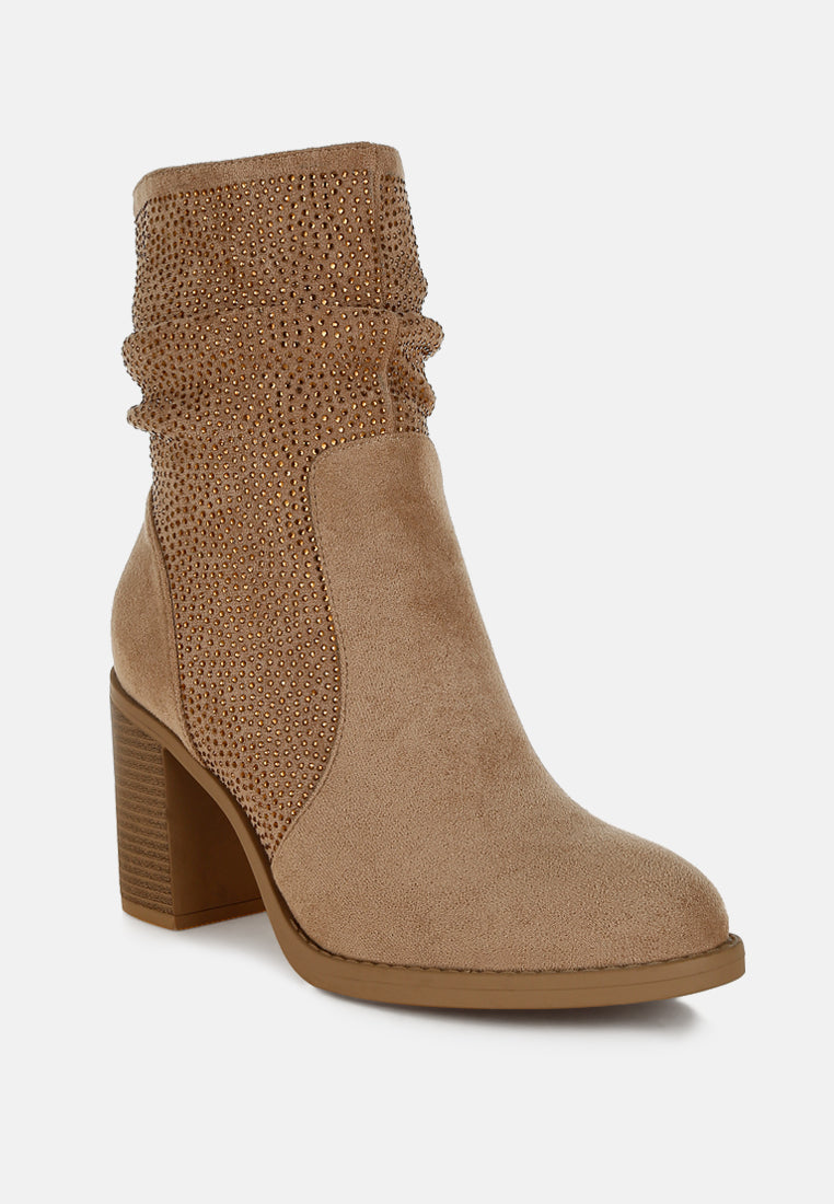 Chinar Rhinestone Studded Slouchy Ankle Boots-2
