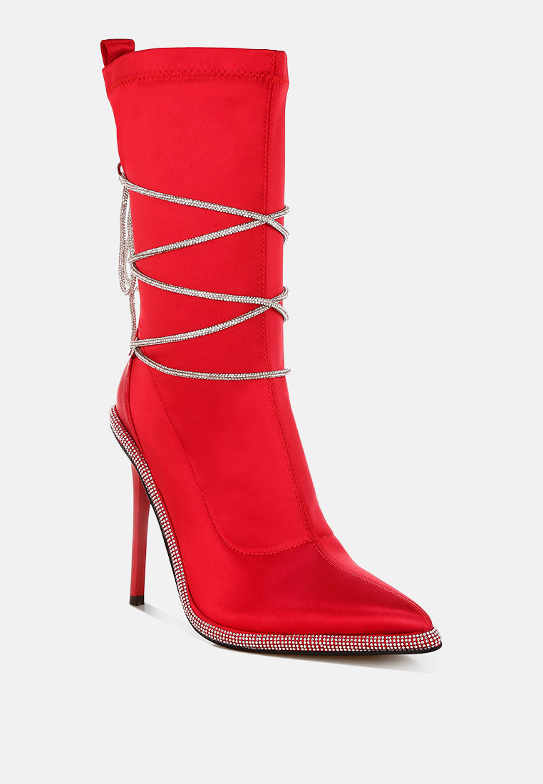 Dacia Rhinestones Strap Satin Calf Boots-3