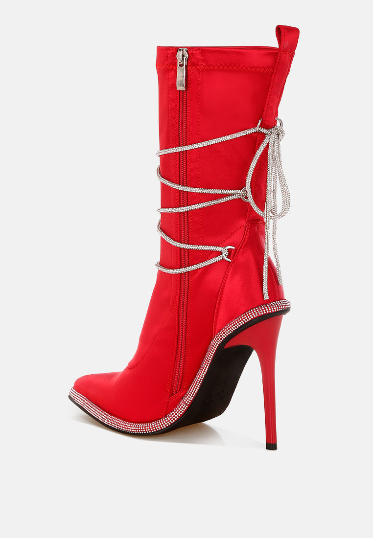 Dacia Rhinestones Strap Satin Calf Boots-4