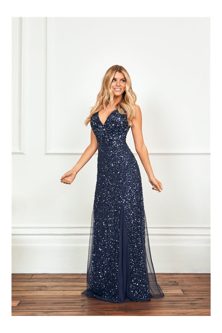 Giselle Navy Sequin Maxi Dress Aftershock London