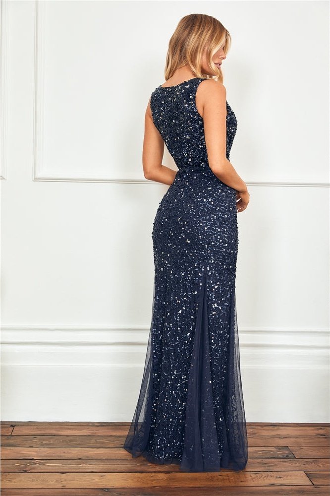 Giselle Navy Sequin Maxi Dress Aftershock London