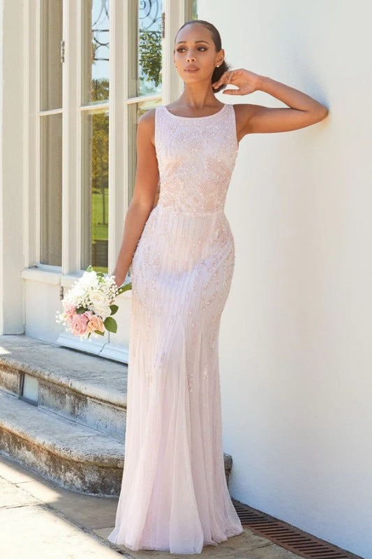 Gracey Pink Embellished Maxi Dress Aftershock London