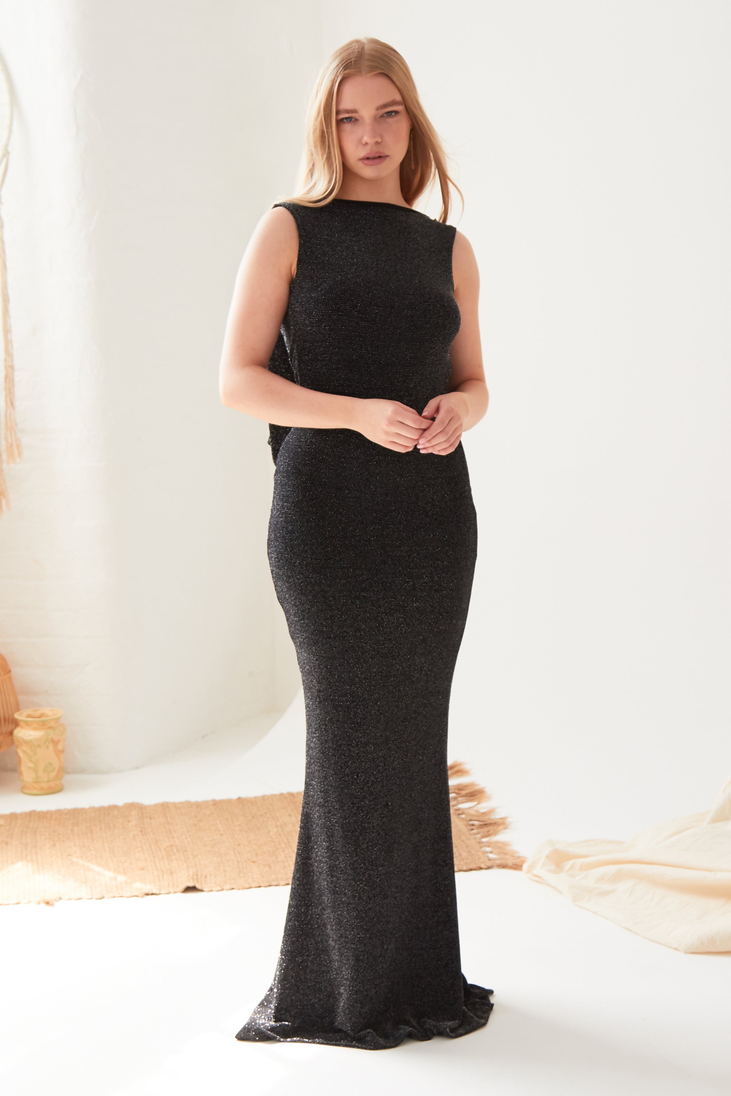 Black Cowl Back Gown Sarvin