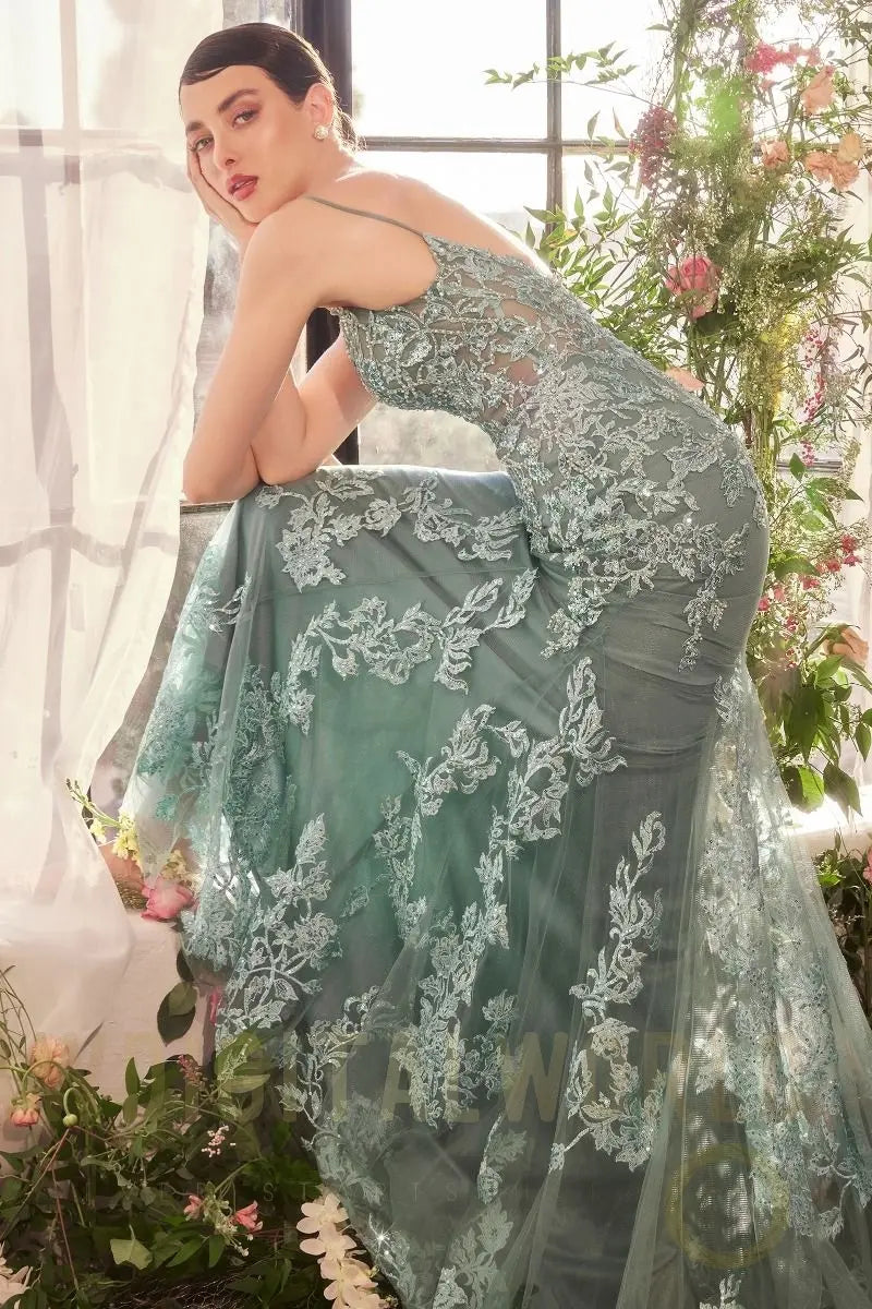 Foliage Beaded Lace Mermaid Gown-3