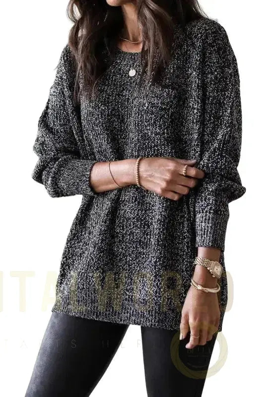 Black Glittering Tunic Sweater Fashionfitz