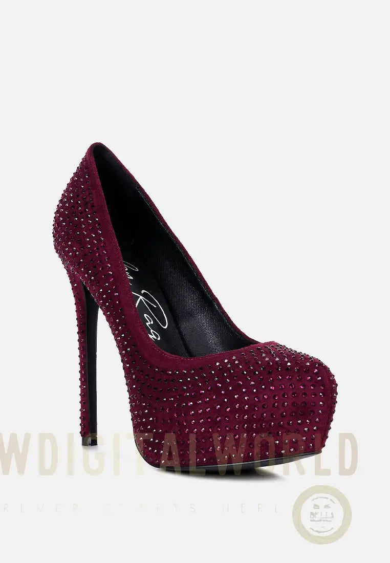 Clarisse Diamante Faux Suede High Heeled Pumps London Rag