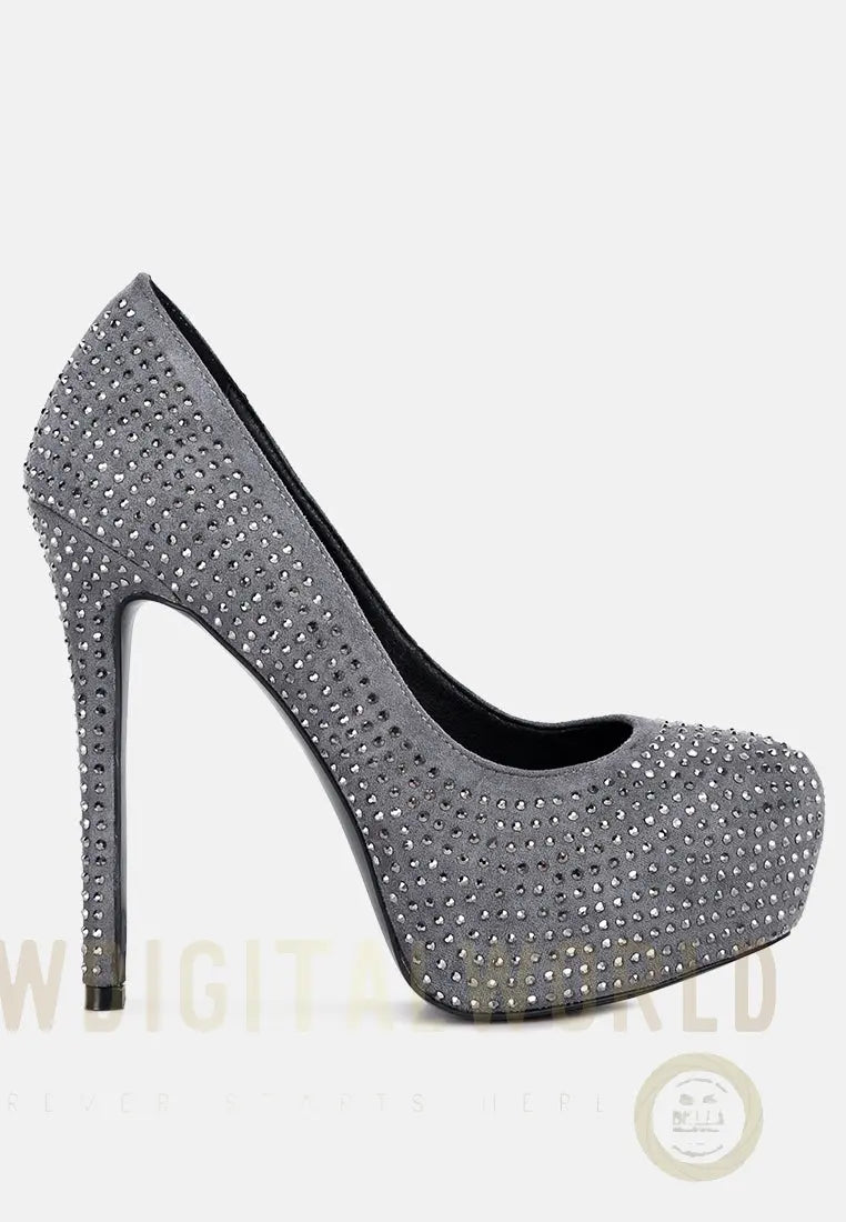 Clarisse Diamante Faux Suede High Heeled Pumps London Rag