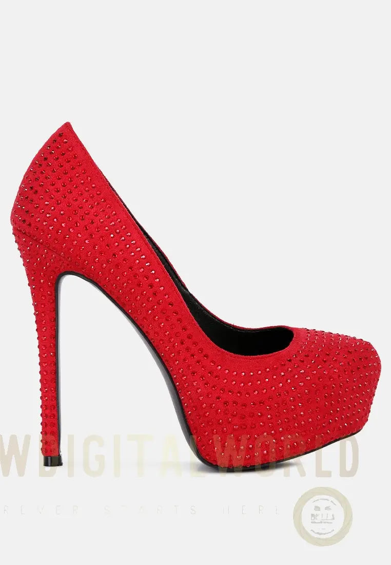 Clarisse Diamante Faux Suede High Heeled Pumps London Rag