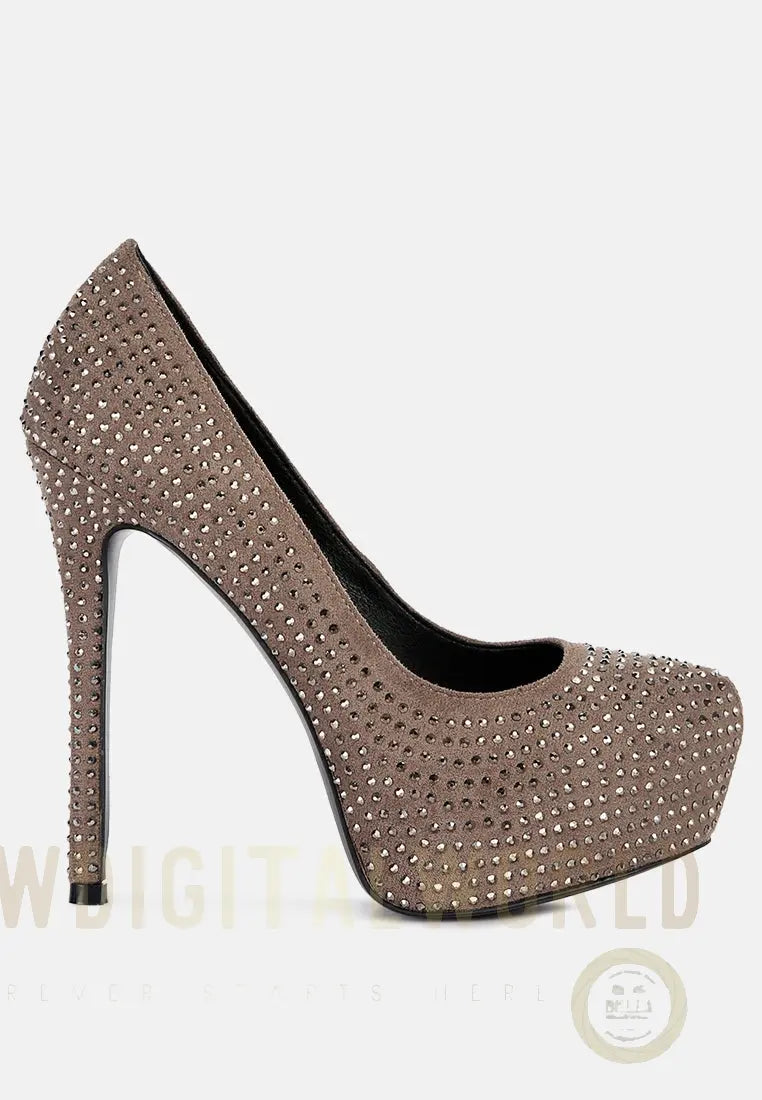 Clarisse Diamante Faux Suede High Heeled Pumps London Rag