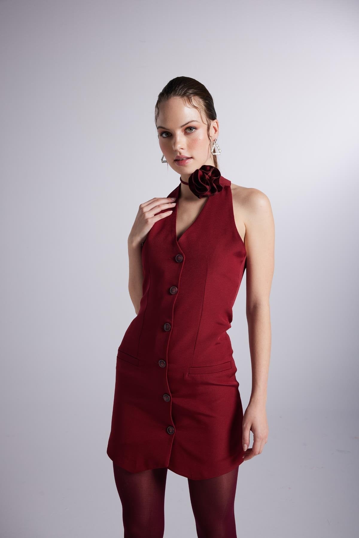 Becca Burgundy Rose Accessorized Mini Dress Buy Me Fur Ltd