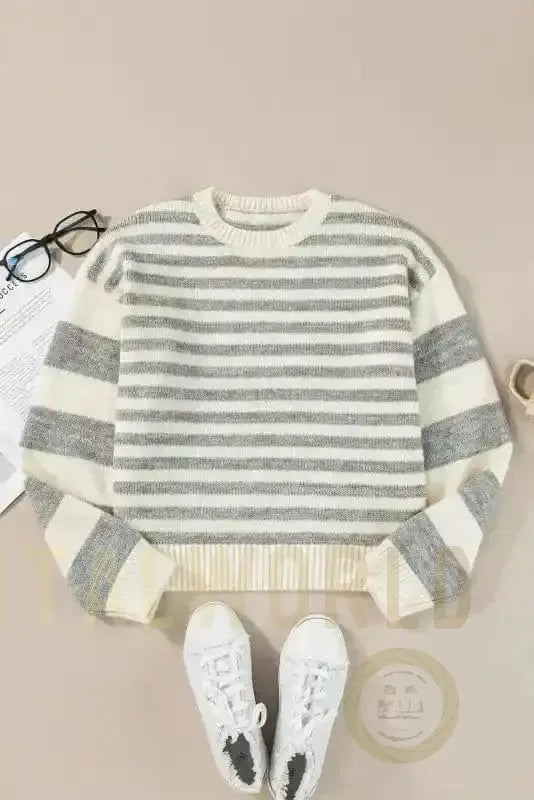 Gray Stripe Crewneck Sweater Fashionfitz