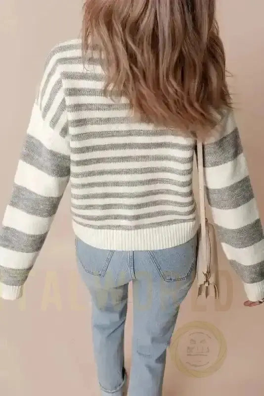 Gray Stripe Crewneck Sweater Fashionfitz