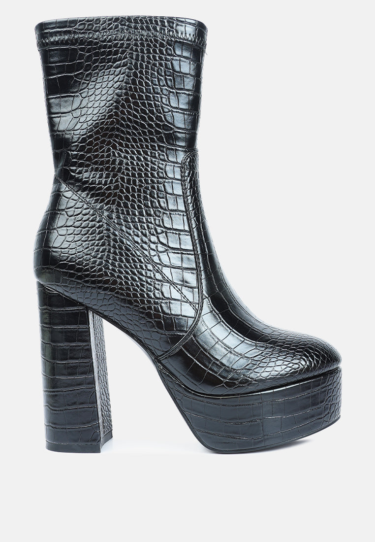 Feral High Heeled Croc Pattern Ankle Boot London Rag