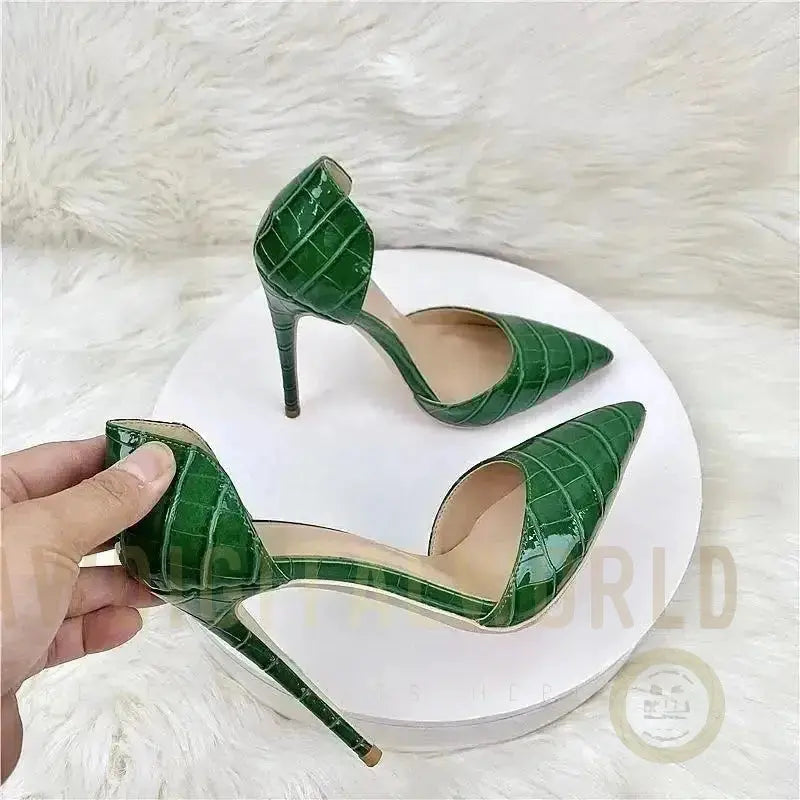 Green Crocodile Pattern High Heels Stiletto Shoes Fashionfitz