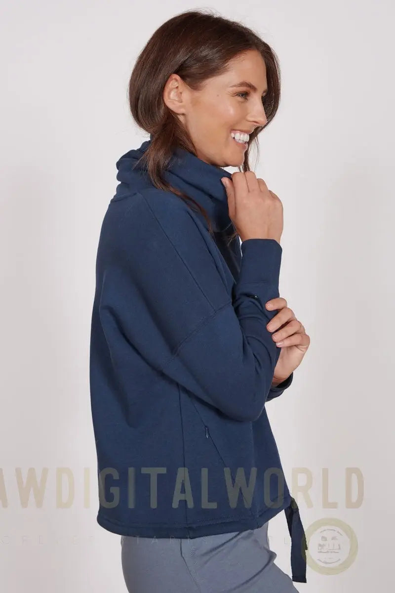 Evelyn Navy Cowl Neck Pullover Top Jeetly.com