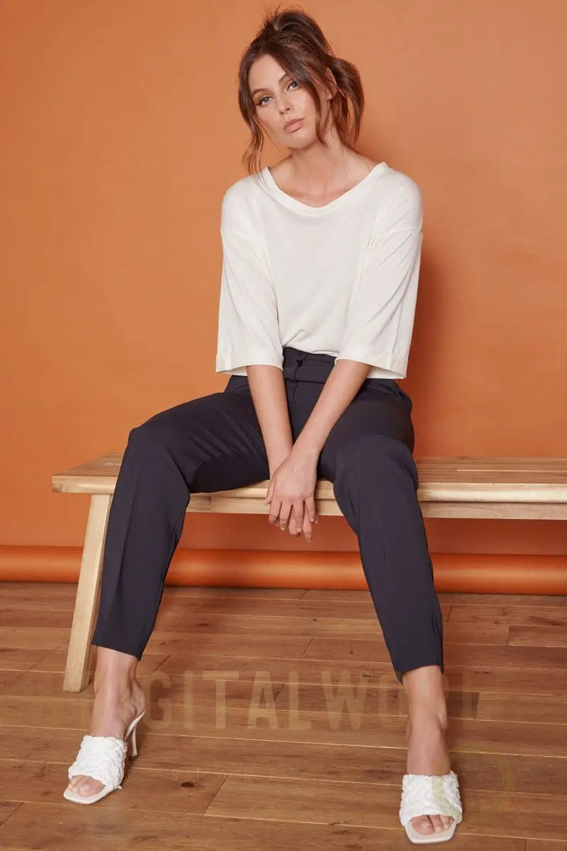 Fran Black Tapered Leg Tailored Trousers Jeetly.com