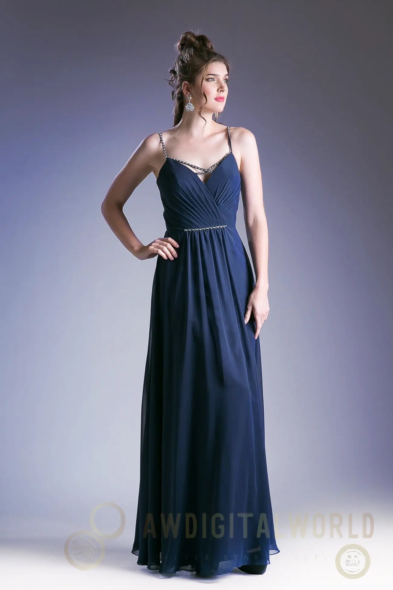 V Neckline With a Beaded Band Dress Tux-USA