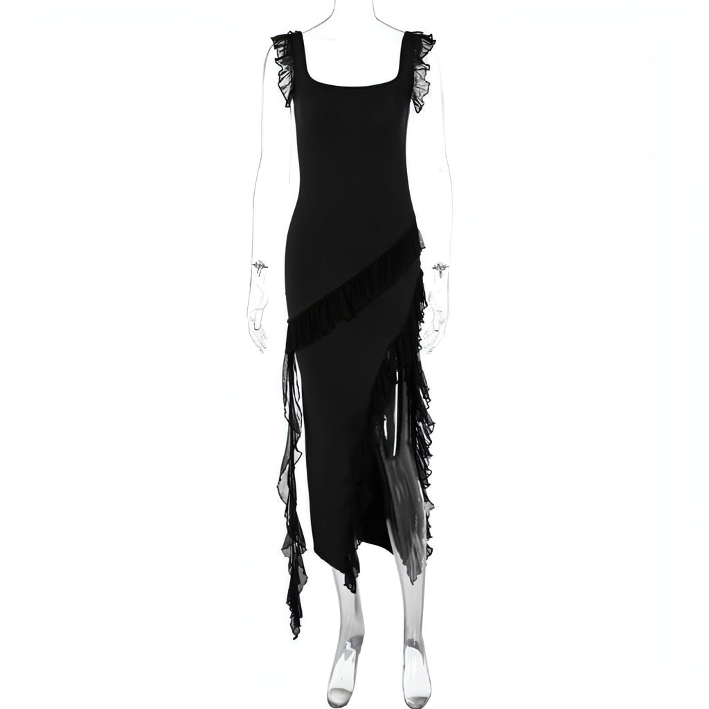 Female Summer Fashionable Stringy Selvedge Stitching Temperament Dress Carmine Juneberry