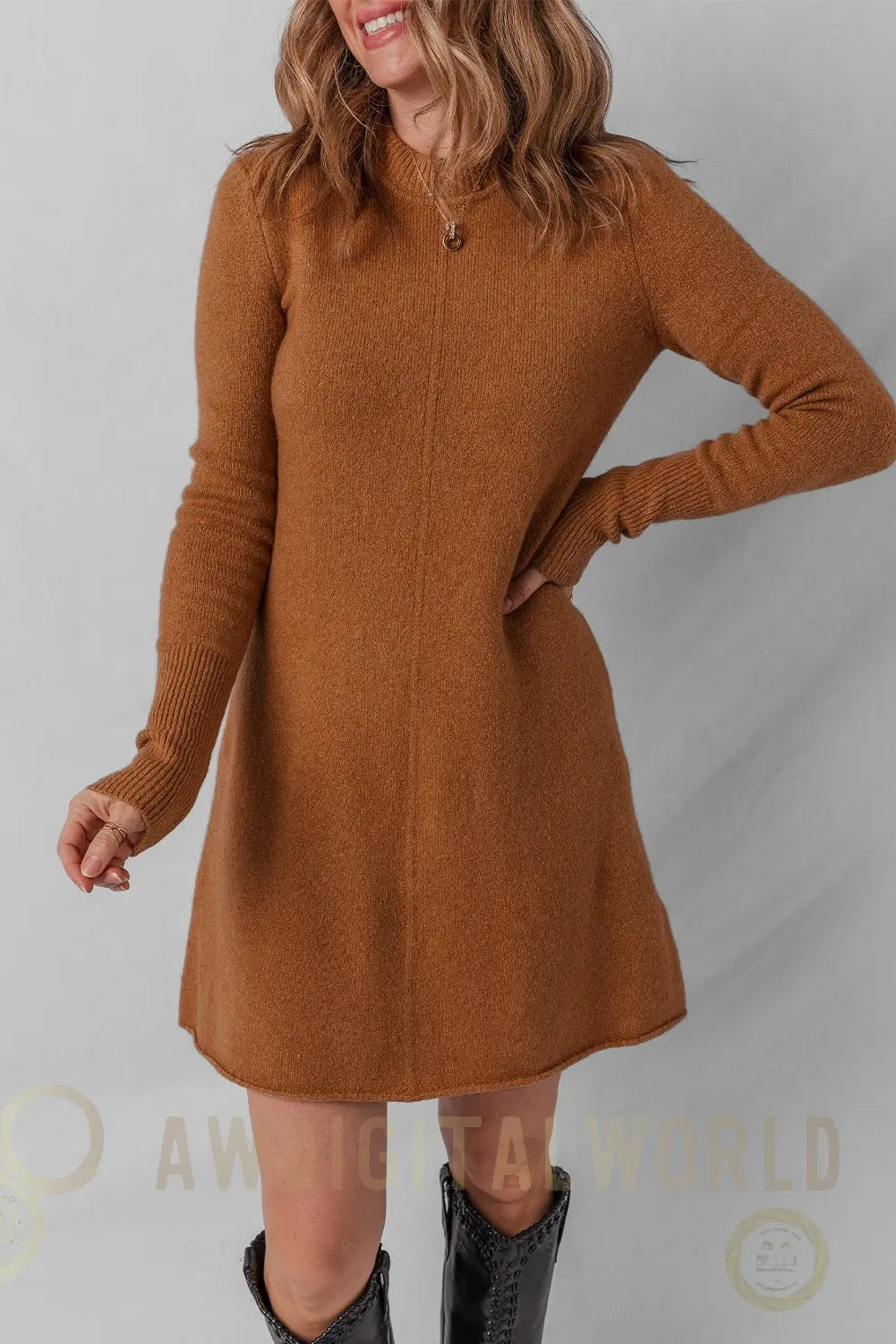Madeline Ribbed Mini Sweater Dress Threaded Pear