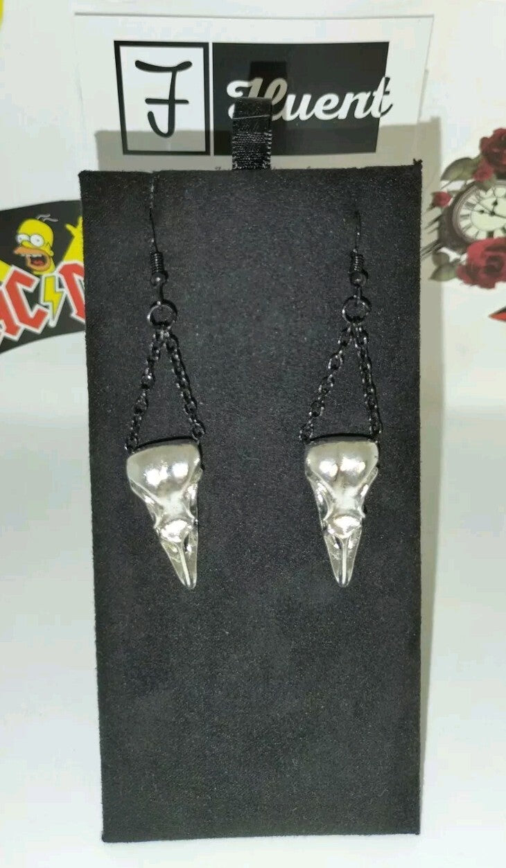 Raven Skull Gothic Rose Earrings Fluent