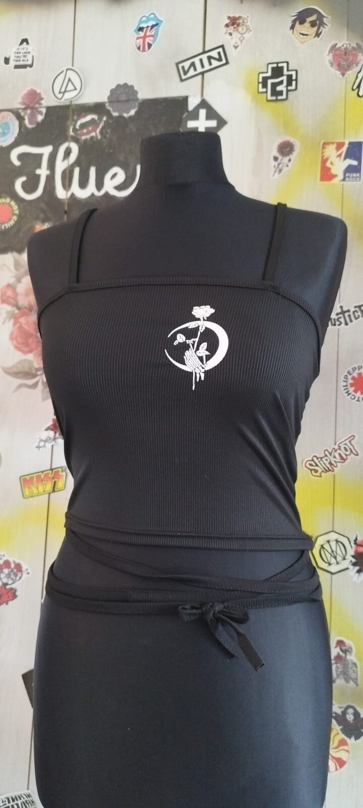 Gothic Rose Skull Halter Neck Fluent