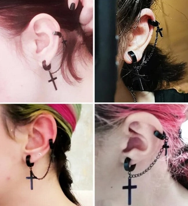 1 Piece Gothic Cross Fake Earring Fluent