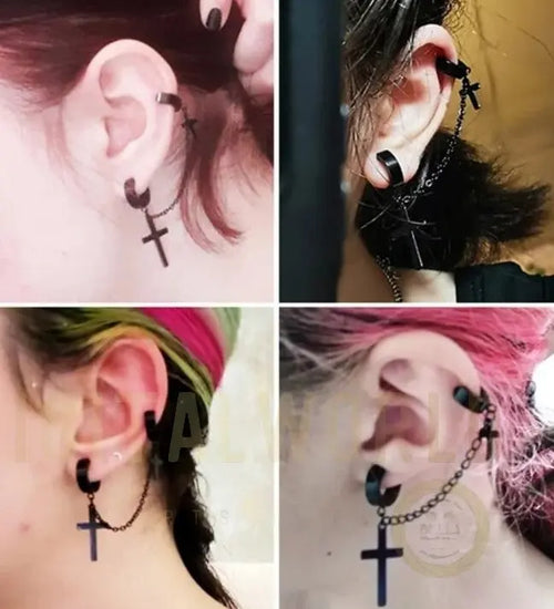 1 Piece Gothic Cross Fake Earring Fluent
