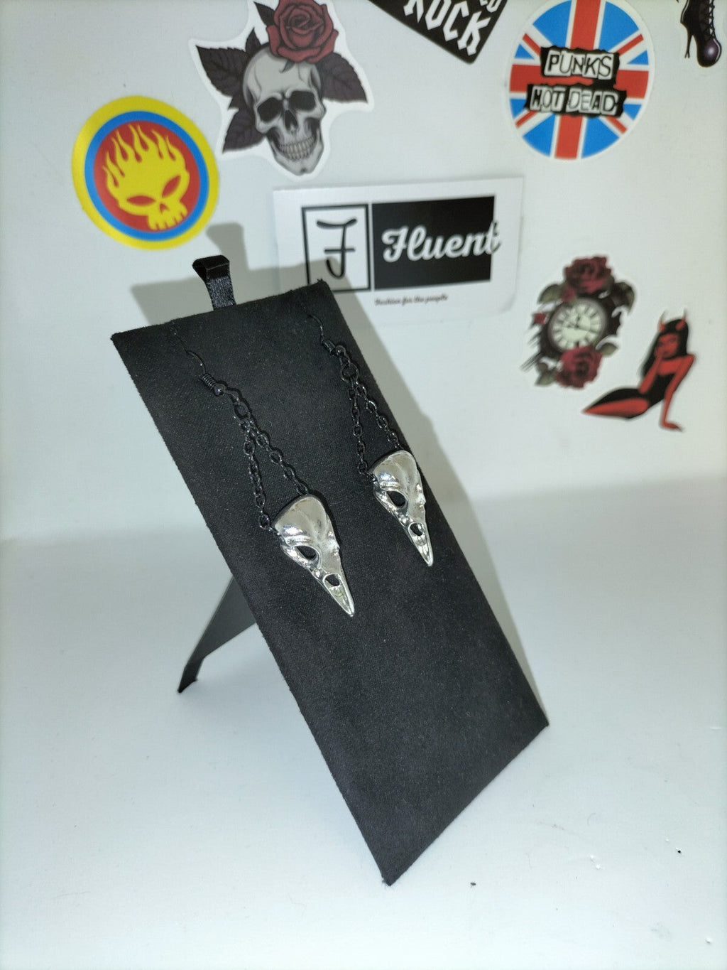 Raven Skull Gothic Rose Earrings Fluent