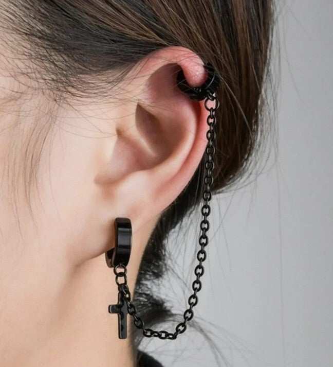 1 Piece Gothic Cross Fake Earring Fluent