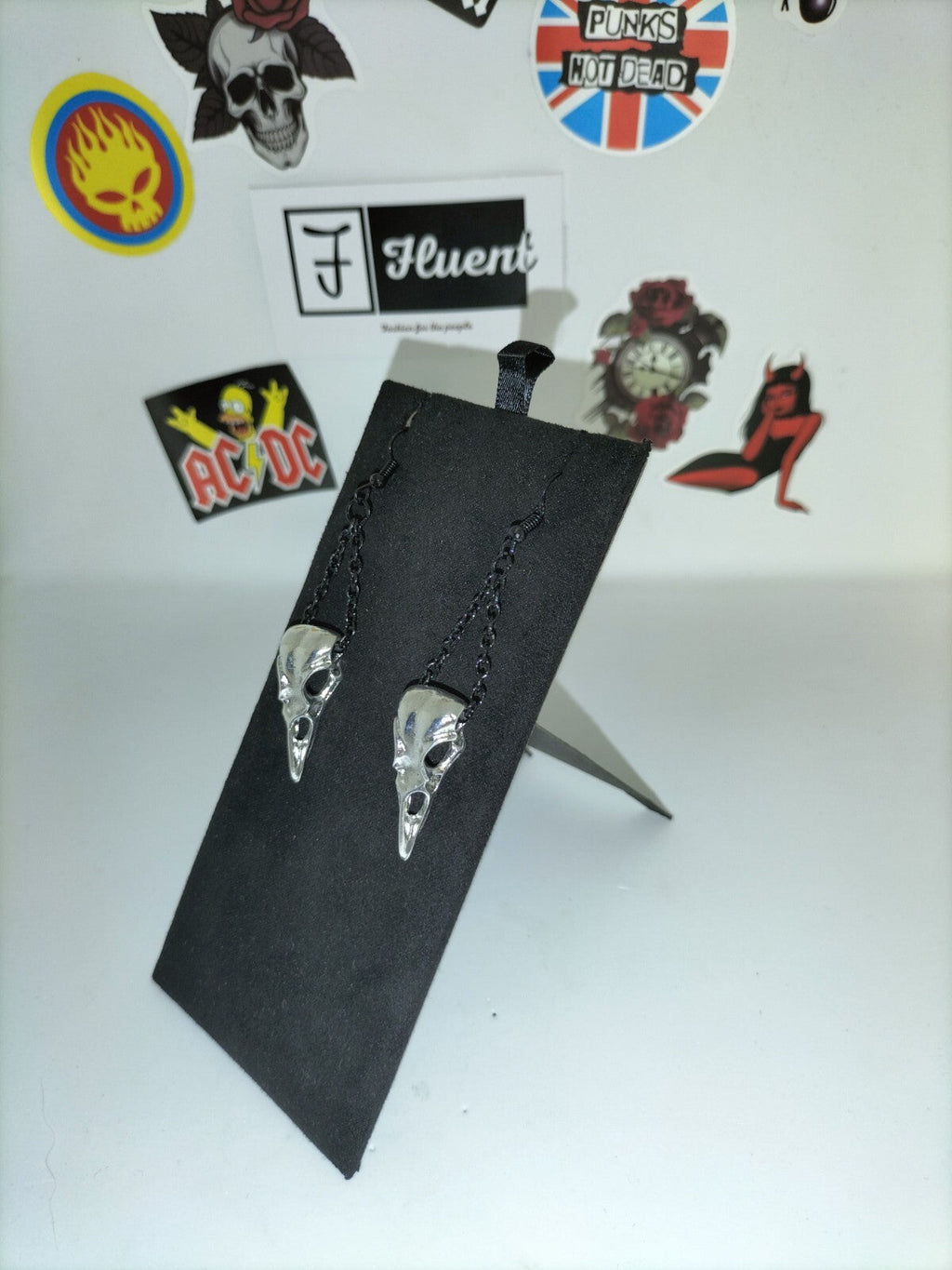 Raven Skull Gothic Rose Earrings Fluent
