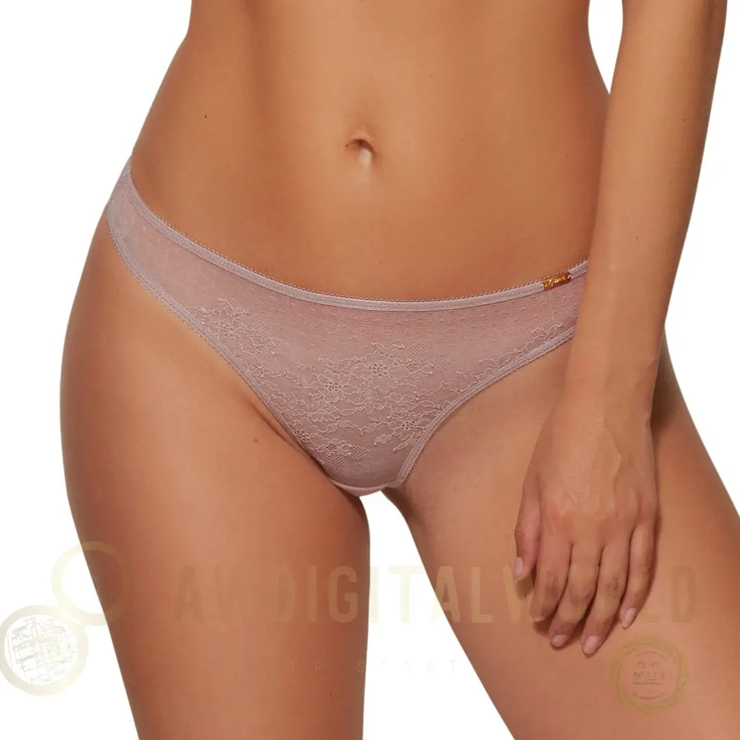 Gossard Glossies Lace Mink Sheer Mesh Thong Panty-0