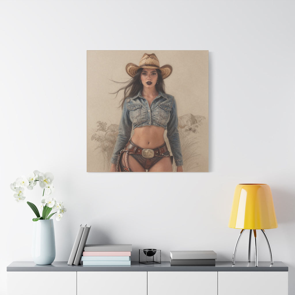 Cowgirl Portrait Satin Canvas Print — Stretched Wall Art