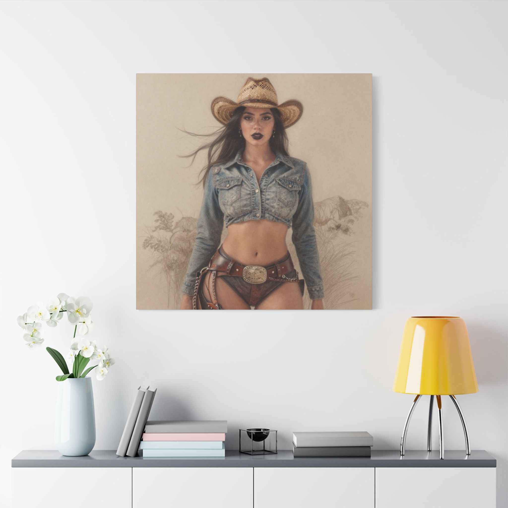 Cowgirl Portrait Satin Canvas Print — Stretched Wall Art