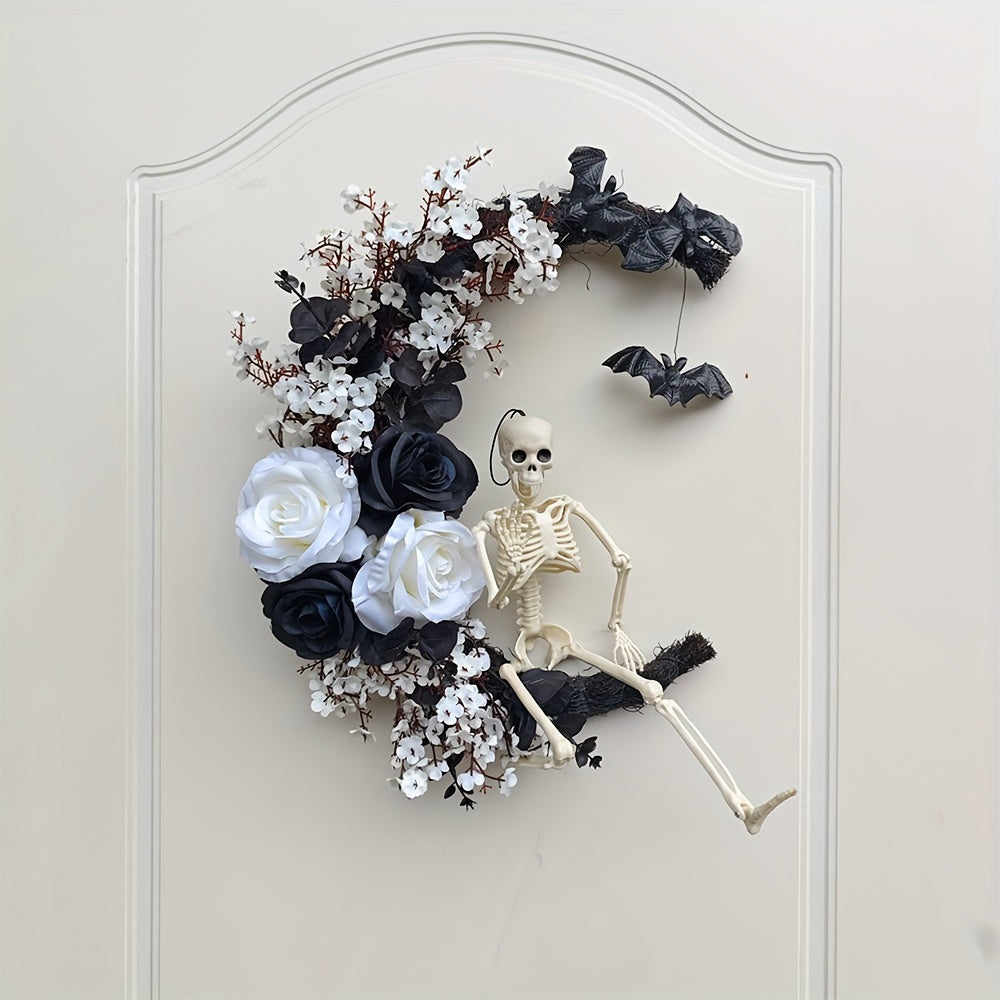 Gothic Halloween Wreath Skull Bats TM