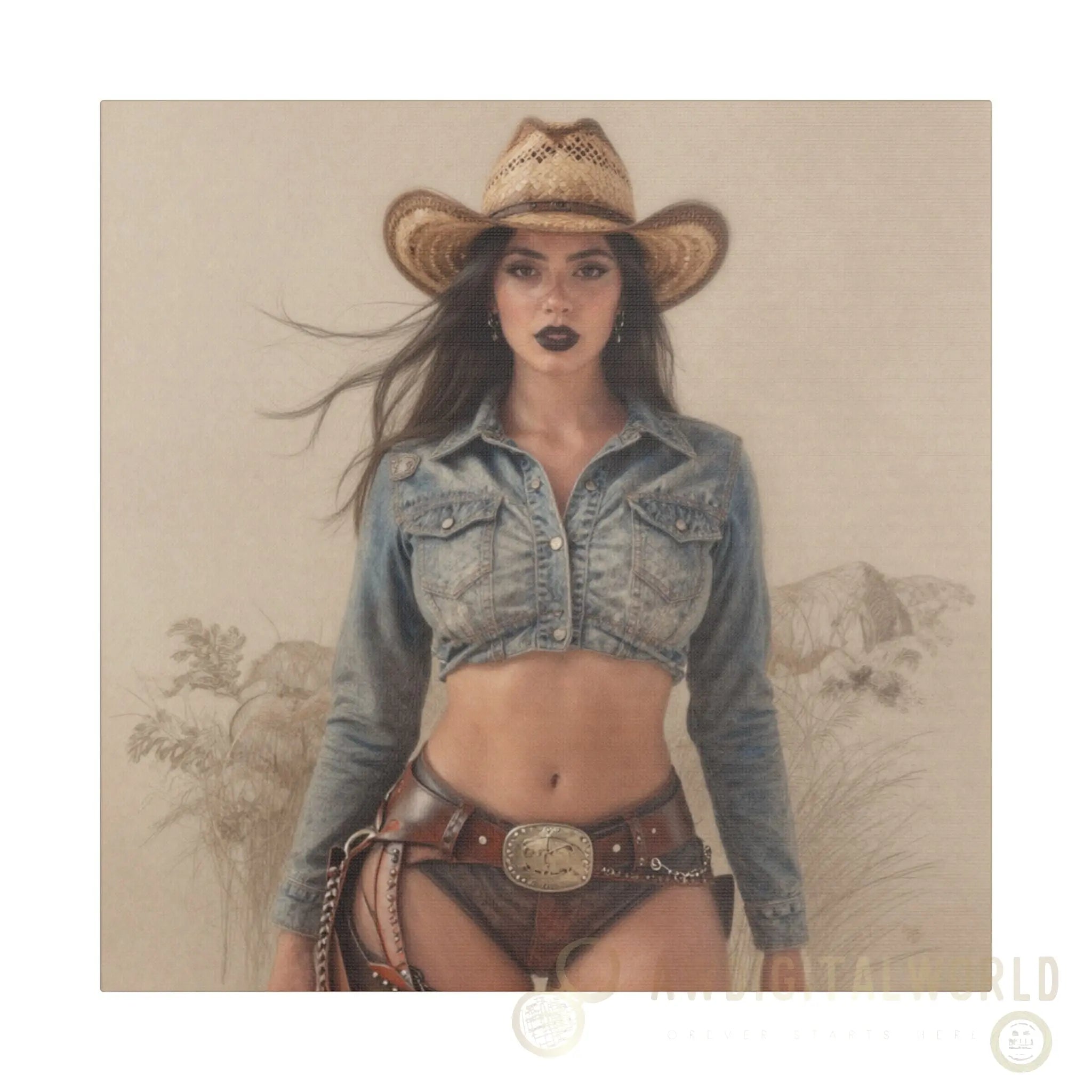 Cowgirl Portrait Satin Canvas Print — Stretched Wall Art Printify