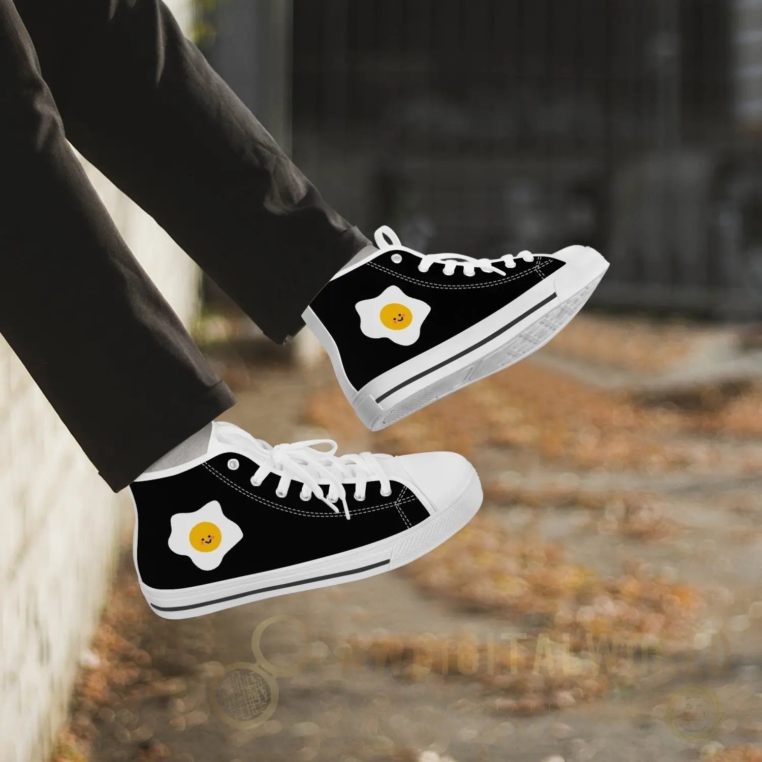 Jacki Easlick Lux Egg Classic High-Top Canvas Sneakers - White/Black Yellow Eleusis