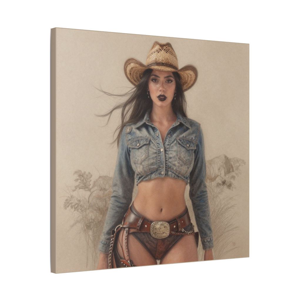 Cowgirl Portrait Satin Canvas Print — Stretched Wall Art