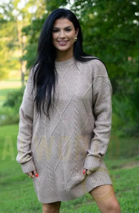 Aura Cable Knit Sweater Dress Threaded Pear