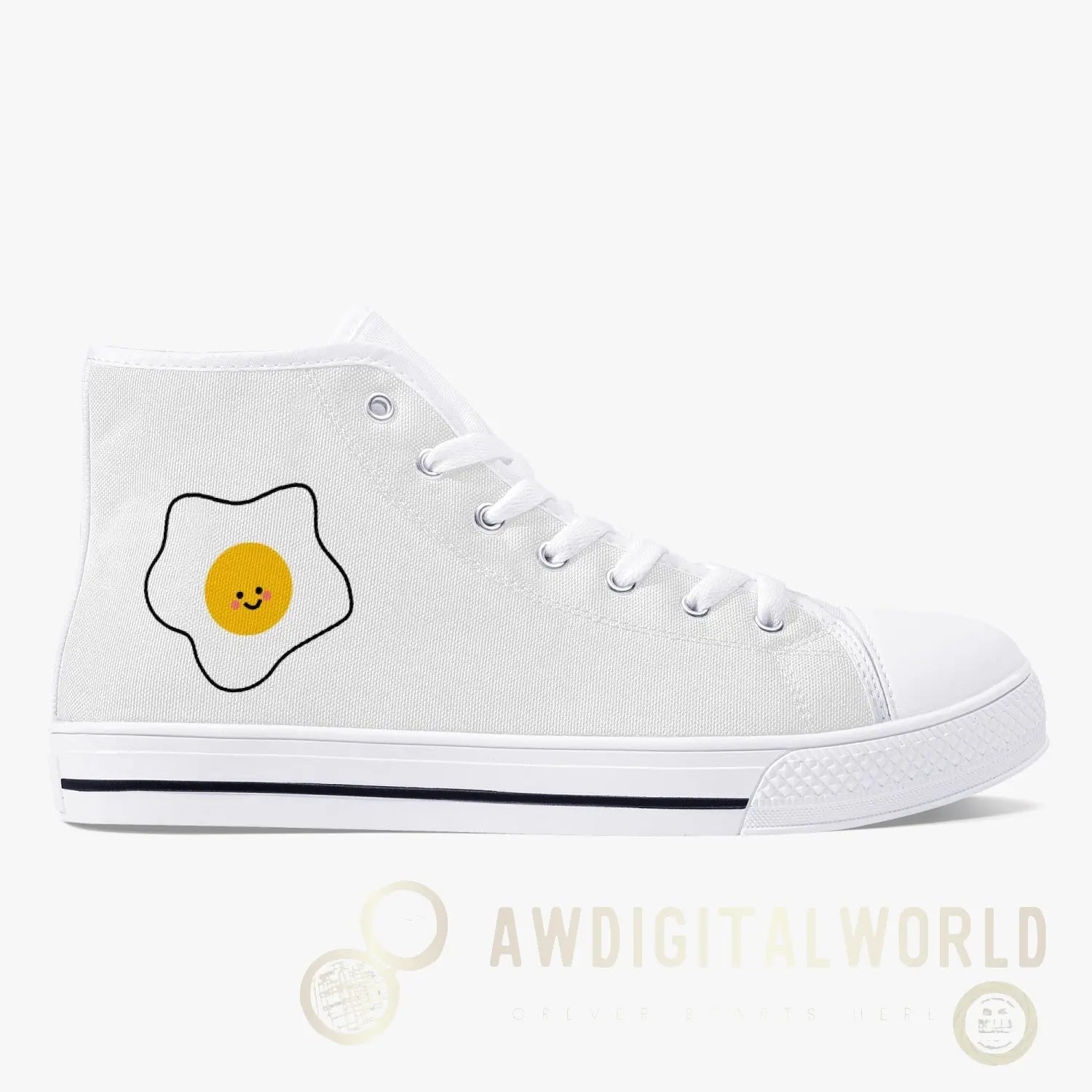 Jacki Easlick Lux Egg Classic High-Top Canvas Sneakers - White/Black Yellow Eleusis