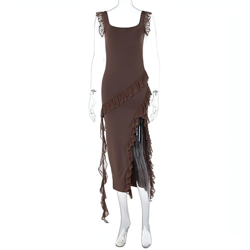Female Summer Fashionable Stringy Selvedge Stitching Temperament Dress Carmine Juneberry