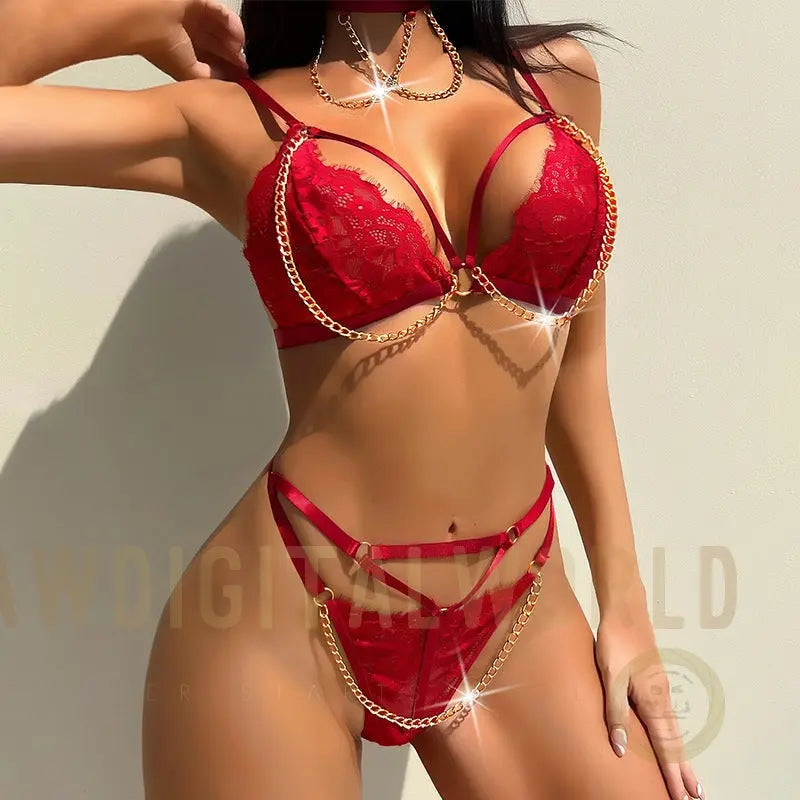 2-Piece Embroidered Suspender Bra and G-String Set - S/M/L/XL JOJO Lingerie