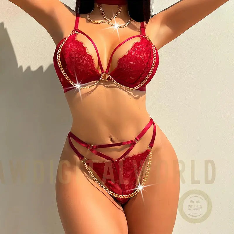 2-Piece Embroidered Suspender Bra and G-String Set - S/M/L/XL JOJO Lingerie